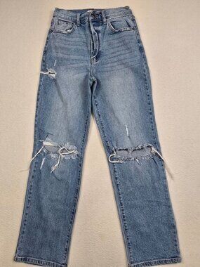 Cello Womens High-Waisted Distressed Button Fly Jeans Size 5 Straight Leg
